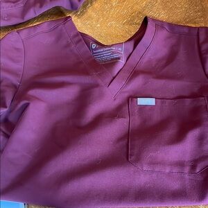 Figs Maroon V-Neck Scrub Top